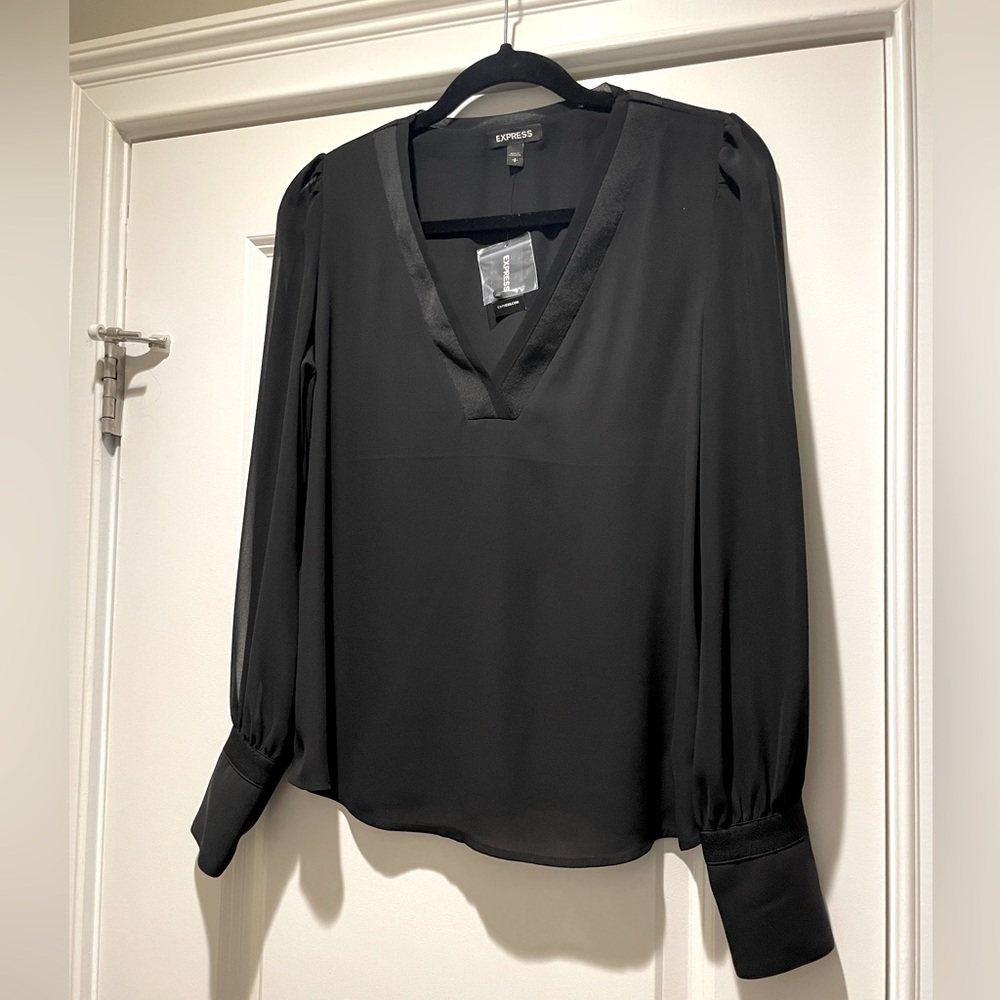 Express V-Neck Tuxedo Silky Dress Shirt